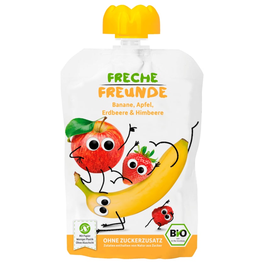 Freche Freunde Bio Banane, Apfel, Erdbeere & Himbeere 100g